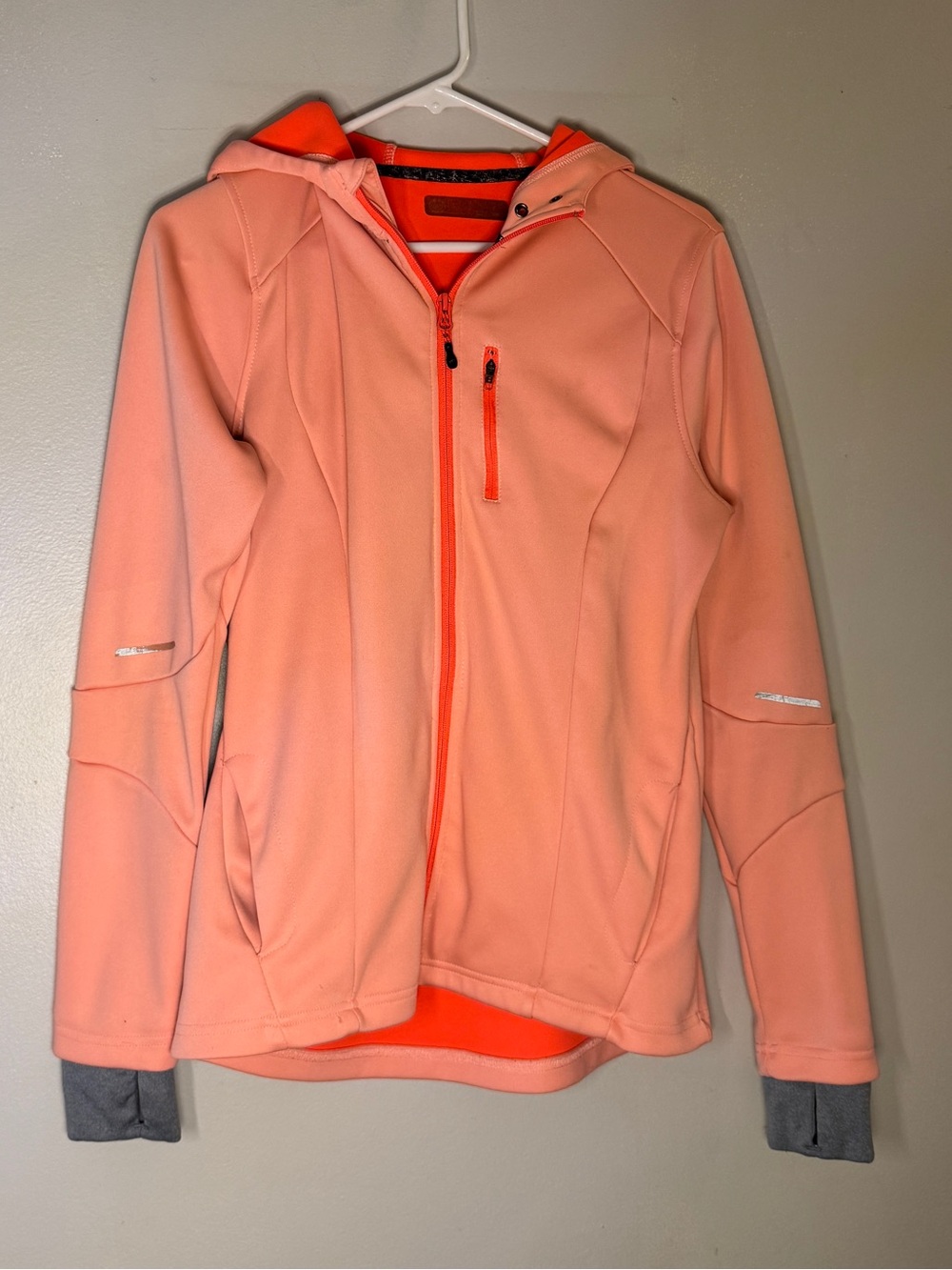 CRZ YOGA Coral Pink Hooded Zip Jacket with Thumb holes